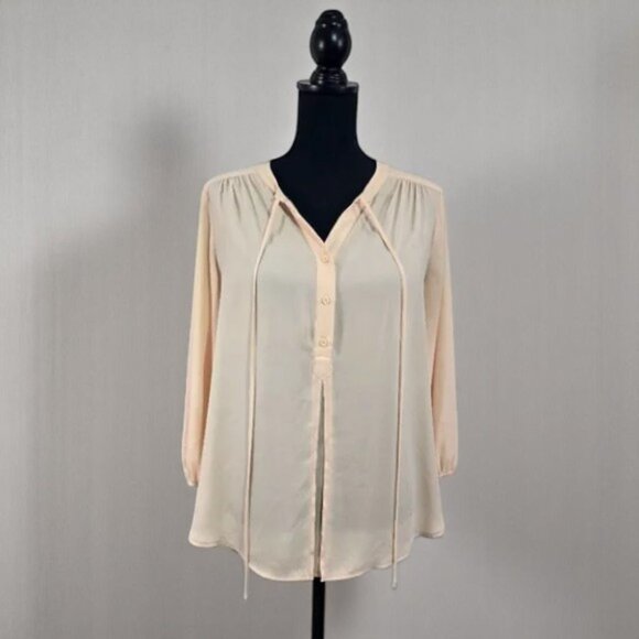 Pleione Peasant Blouse Women’s Small Cream Long Sleeve V-Neck Boho Top - Picture 3 of 14